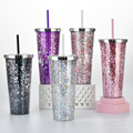 Glitter color acrylic cup Travel Coffee tumbler with lid and straw Double wall reusable Acrylic Plastic Shimmer Drink Tumbler